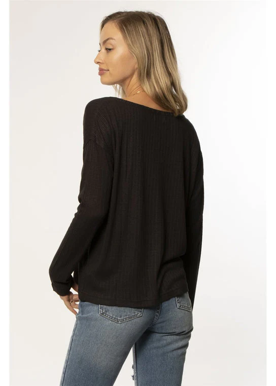 Amuse Society SADIE LS KNIT TOP - BLACK - Image 2