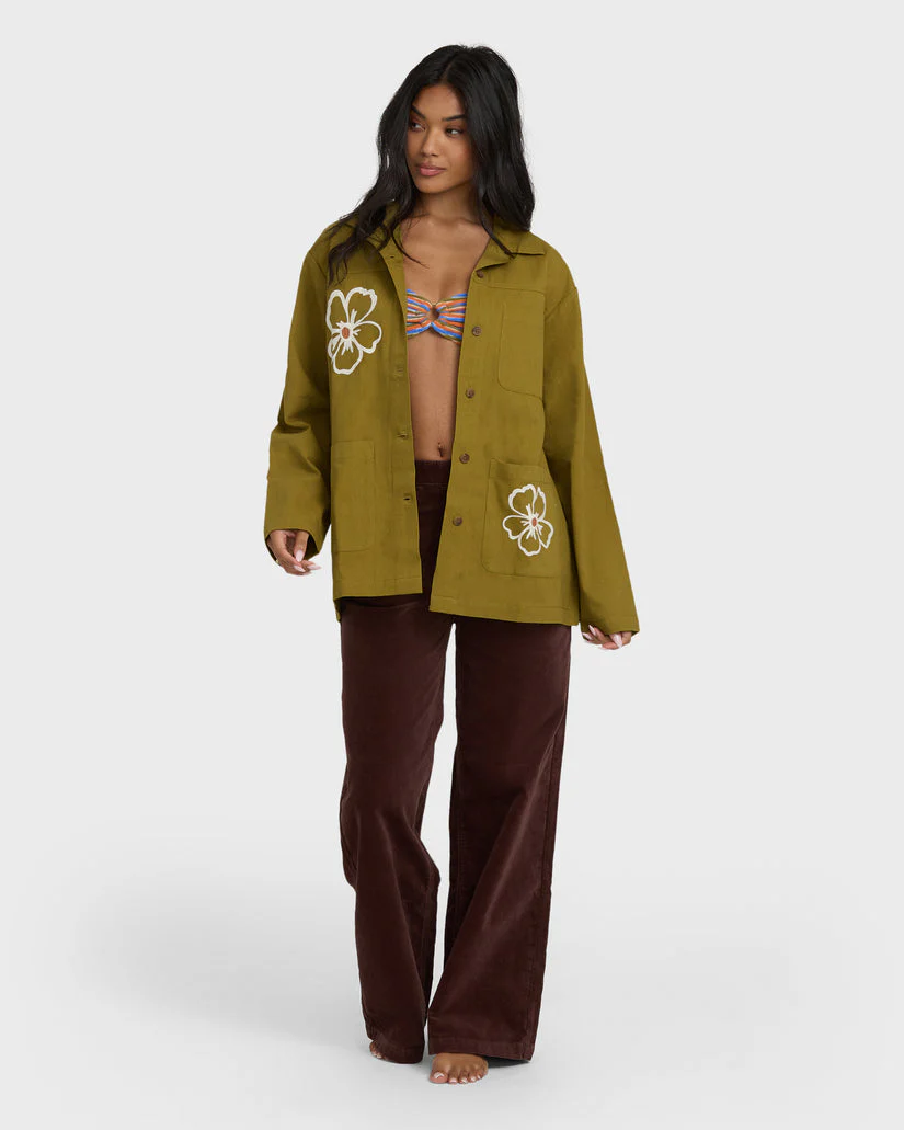 Billabong Floral Fields Shacket - Moss - Image 3