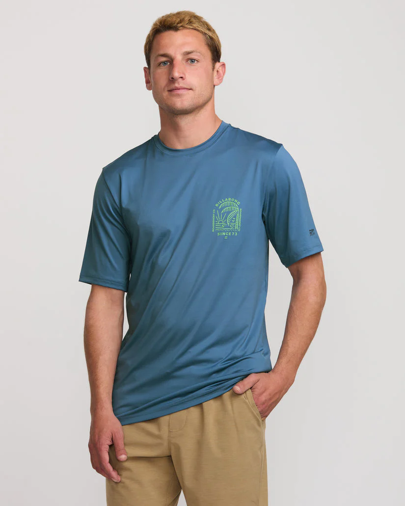 Billabong Last Night Loose Fit Short Sleeve Rashguard Surf Tee - BAY BLUE - Image 2