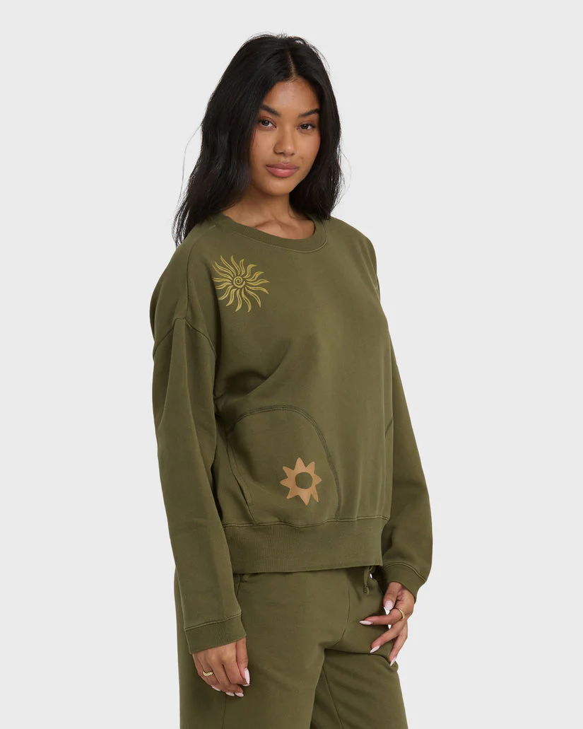 Billabong Sightseer Wave Crewneck Sweatshirt - Martini Olive - Image 3