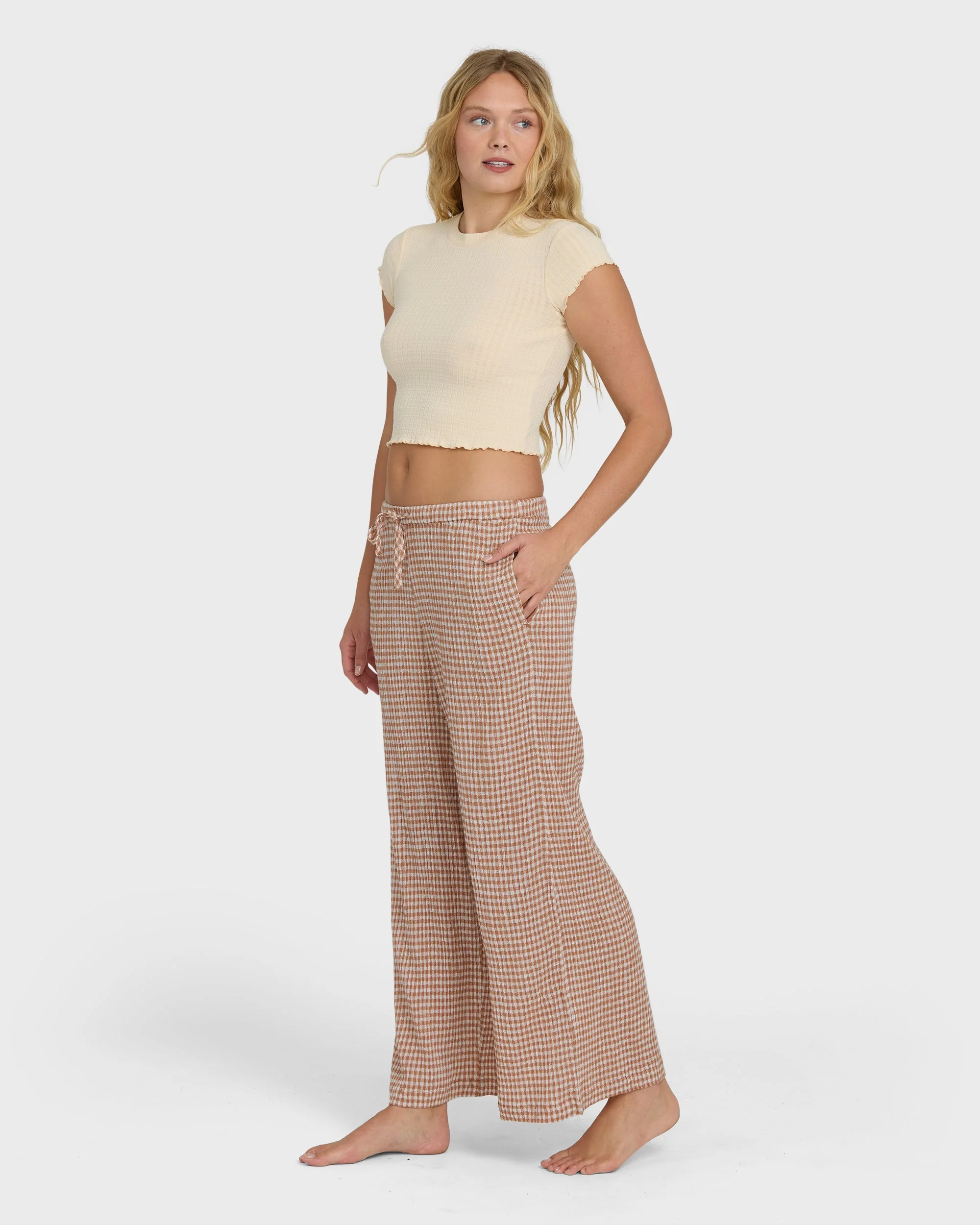 Billabong Women's Wanderer Bitty Check Pants - Sugar Almond - Image 3
