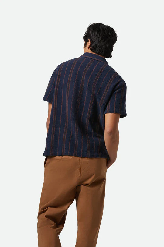 Brixton Bunker Waffle Stripe S/S Camp Collar Shirt - WASHED NAVY - Image 2