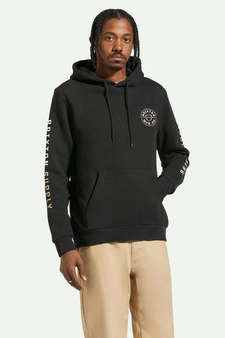 Brixton Crest Hoodie - BLACK/SAND/WHITE - Image 2