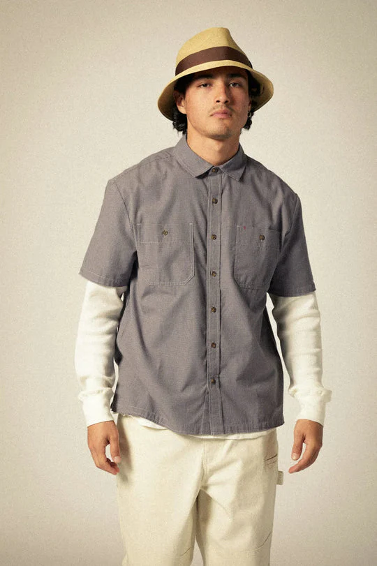 Brixton CRU Micro Plaid Relaxed S/S Shirt - WASHED NAVY - Image 2