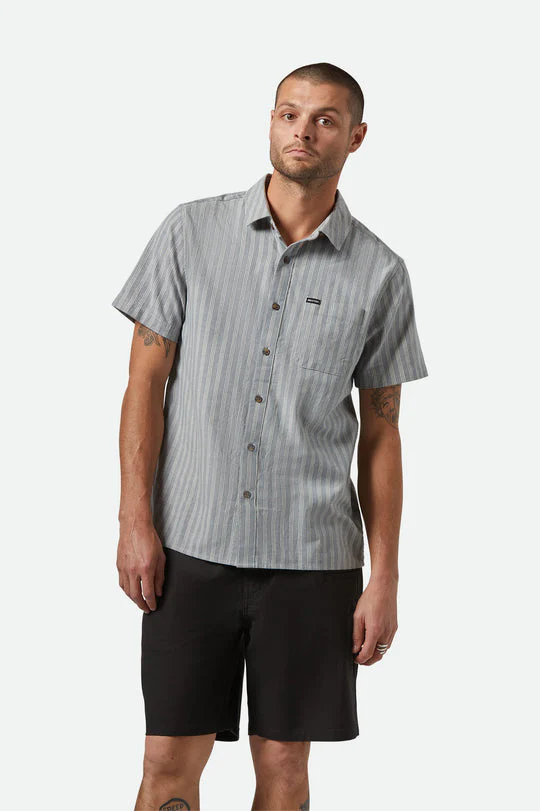 Brixton CRU Oxford Stripe S/S Shirt - BLUE - Image 2