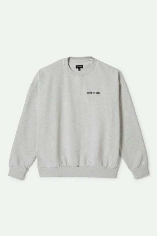 Brixton Embroidered Heavyweight Oversized Crew - HEATHER GREY