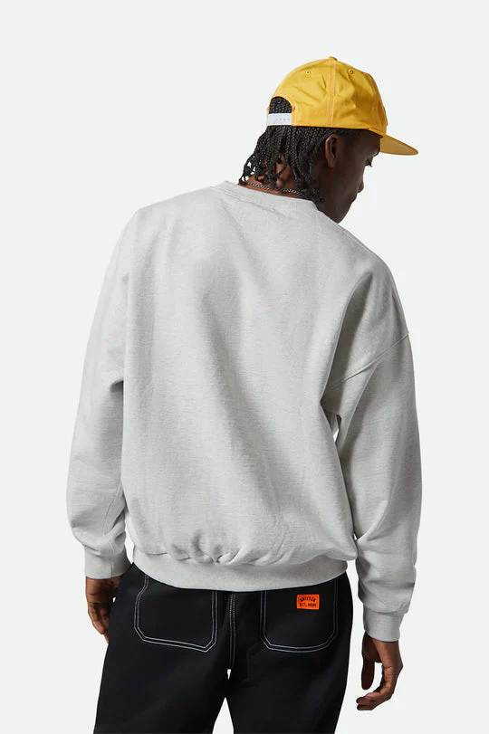 Brixton Embroidered Heavyweight Oversized Crew - HEATHER GREY - Image 3