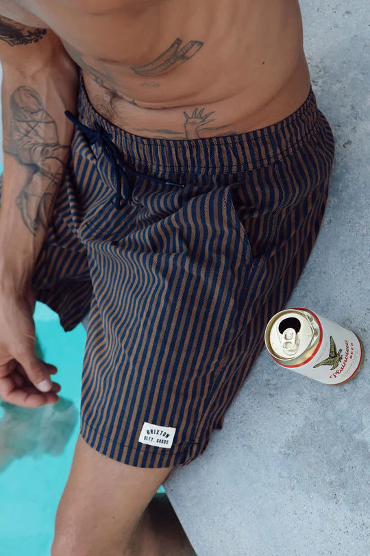 Brixton Everyday Stretch Hybrid Short 5.5" - Washed Navy/Sunbaked Herringbone - Image 3