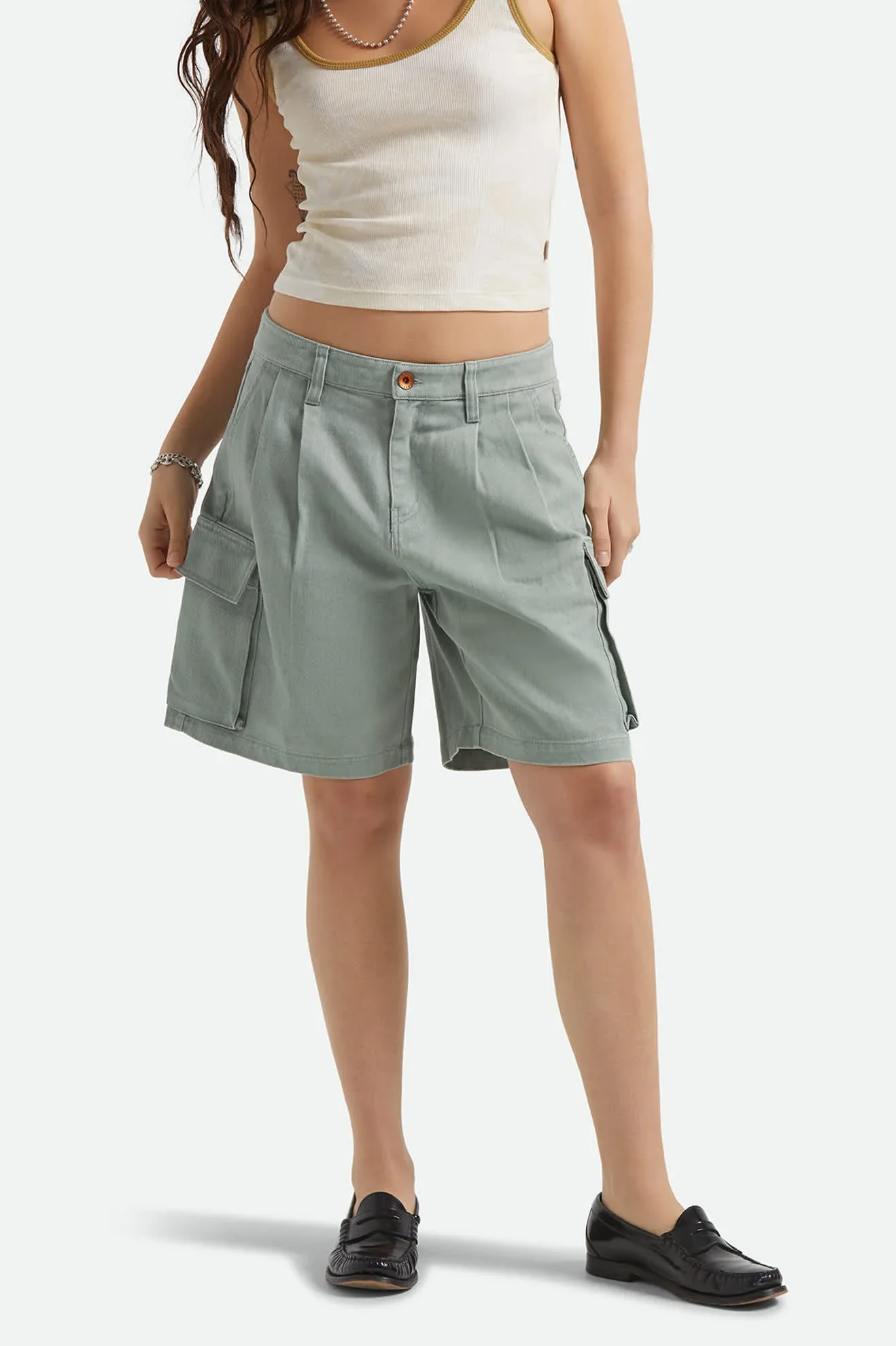 Brixton The Alba Baggy Carpenter Short - Washed Sage Green