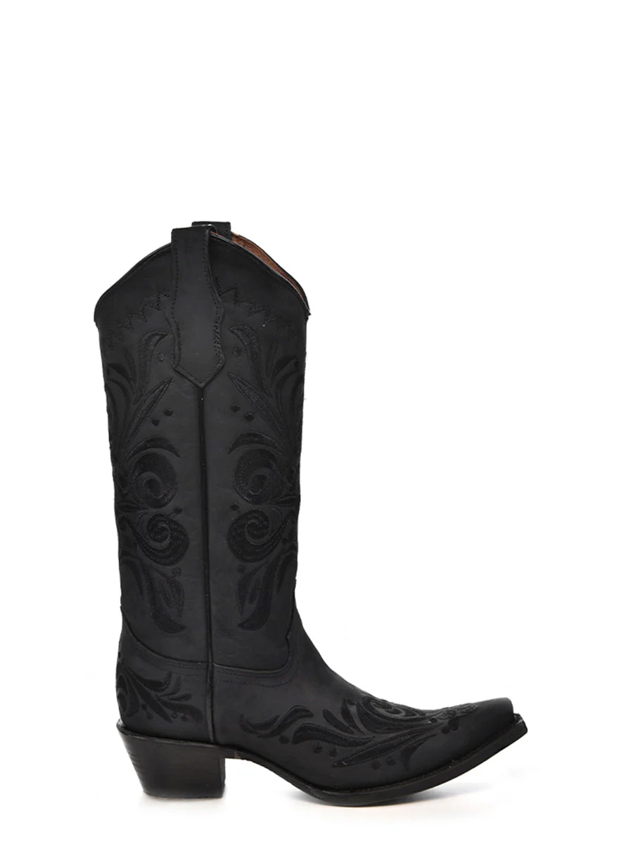 Corral Boots WOMEN’S EMBROIDERY BLACK SNIP TOE COWBOY BOOT - BLACK