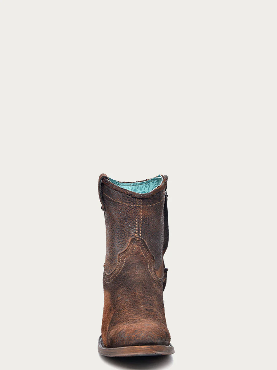 Corral Boots WOMEN'S LAMB ROUND TOE COWBOY BOOTIE WITH ZIPPER - CHOCOLATE/TAN - Image 3