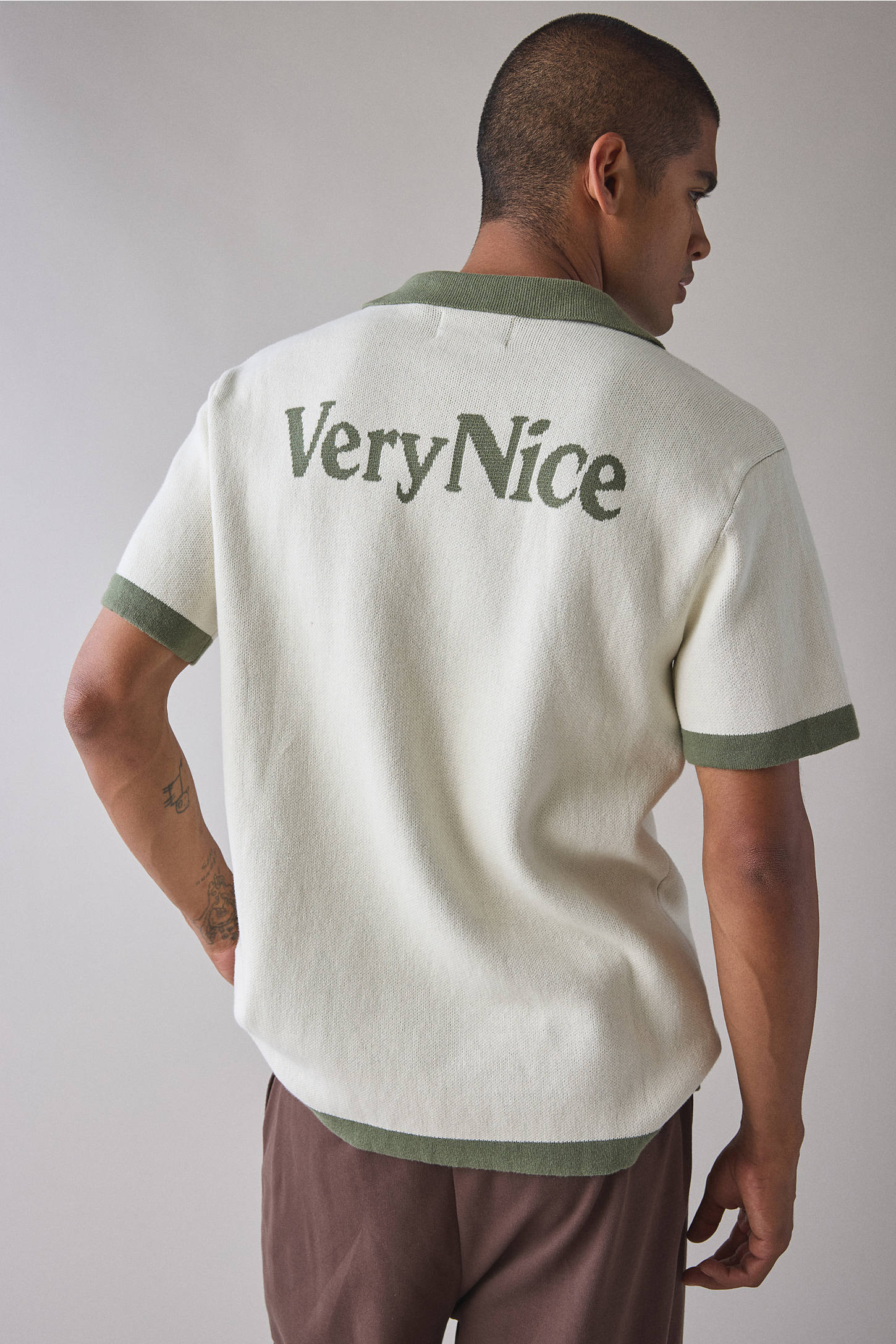 Critical Slide Nice Knit Short Sleeve Polo Sweater - Ecru - Image 3