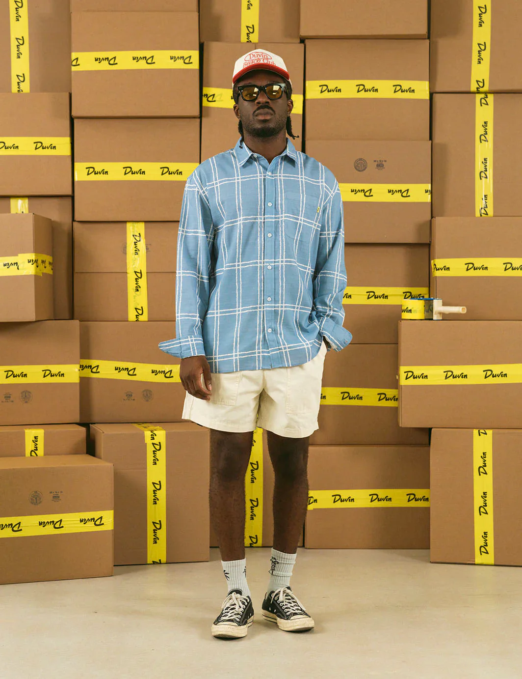 Duvin Grid Long Sleeve Buttonup - BLUE