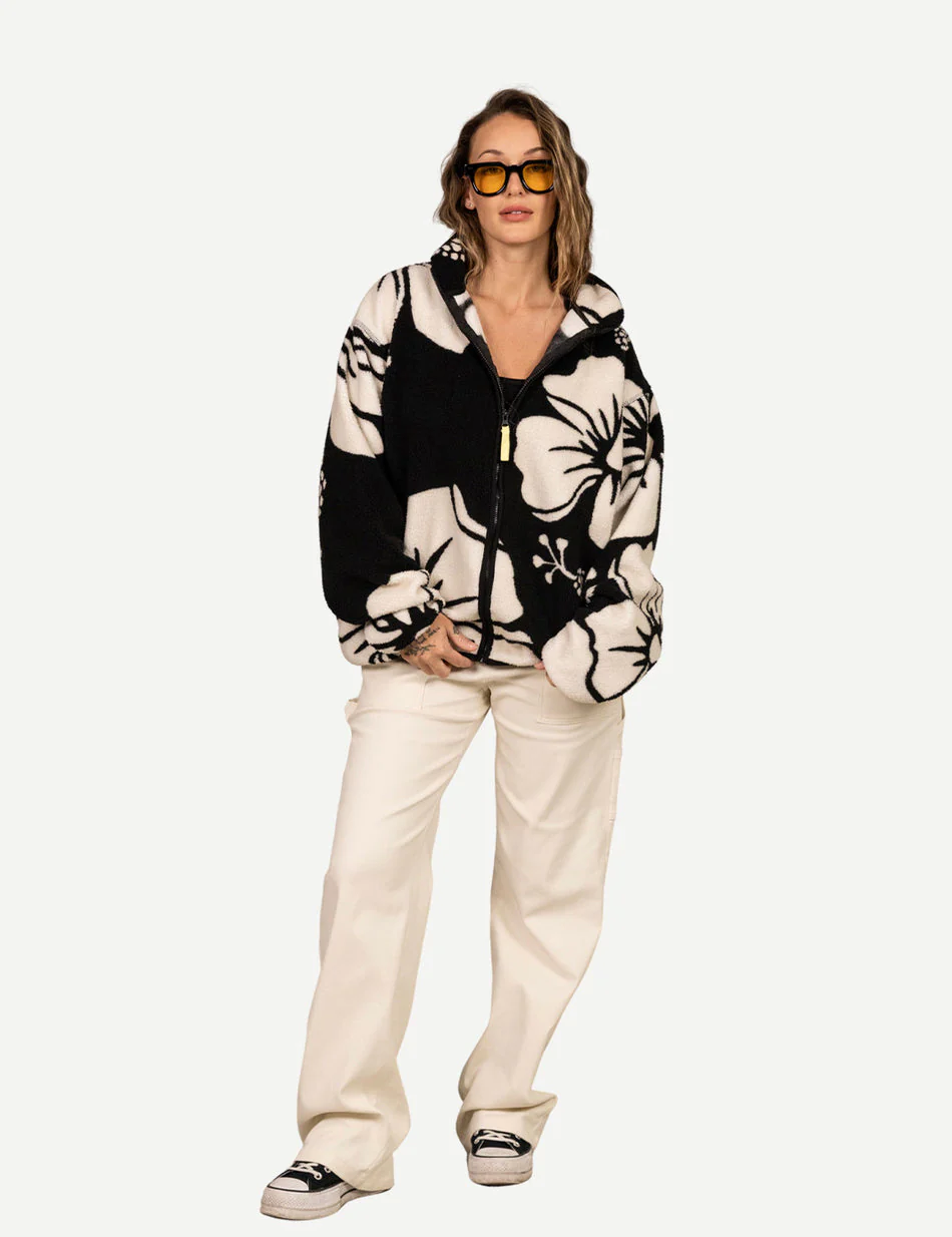 Duvin Hibiscus Full Zip Sherpa - Black - Image 5
