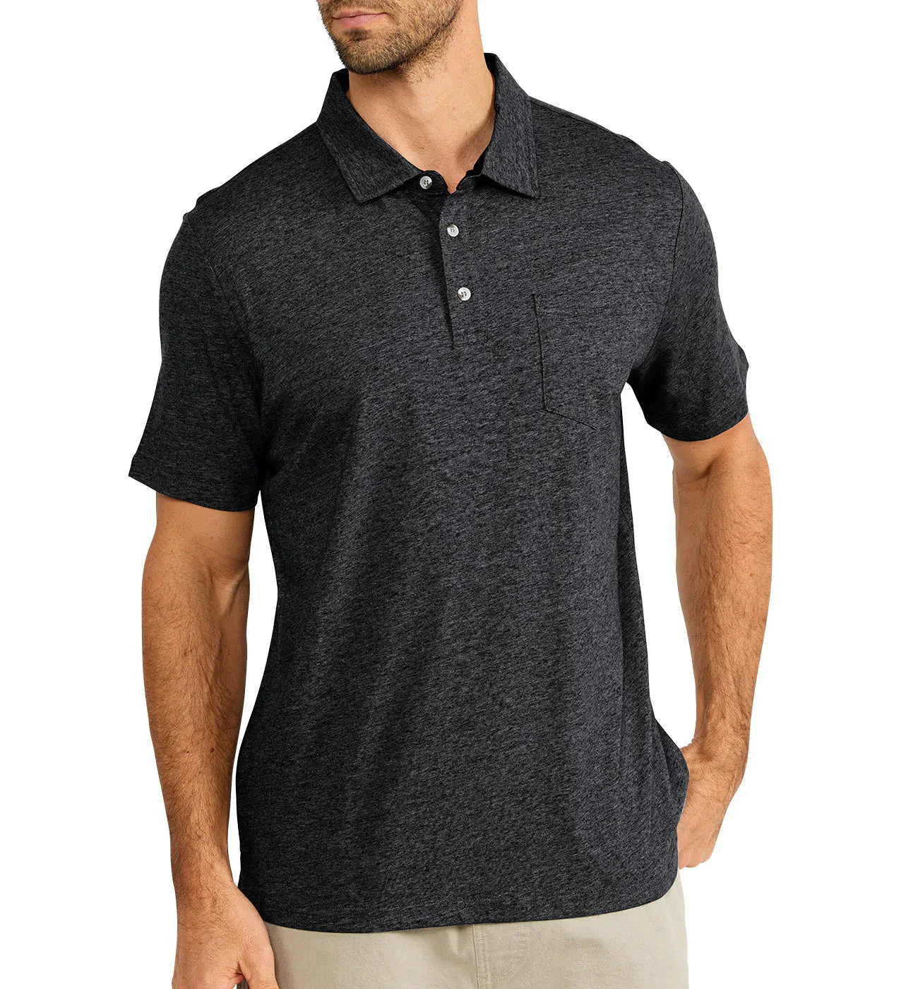 Free Fly Men's Bamboo Heritage Polo - HEATHER BLACK