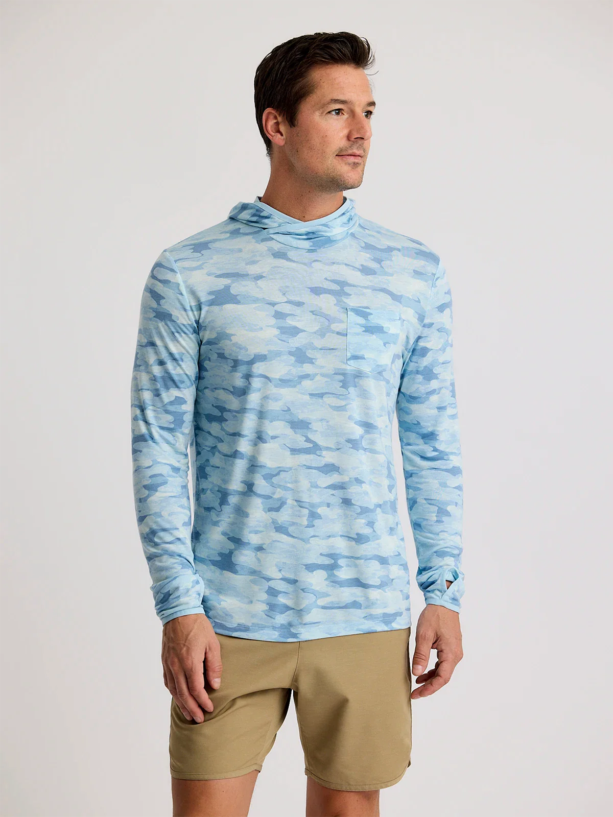 Free Fly Men'S Bamboo Lightweight Hoodie - Seasmoke Camo - Surf Blue