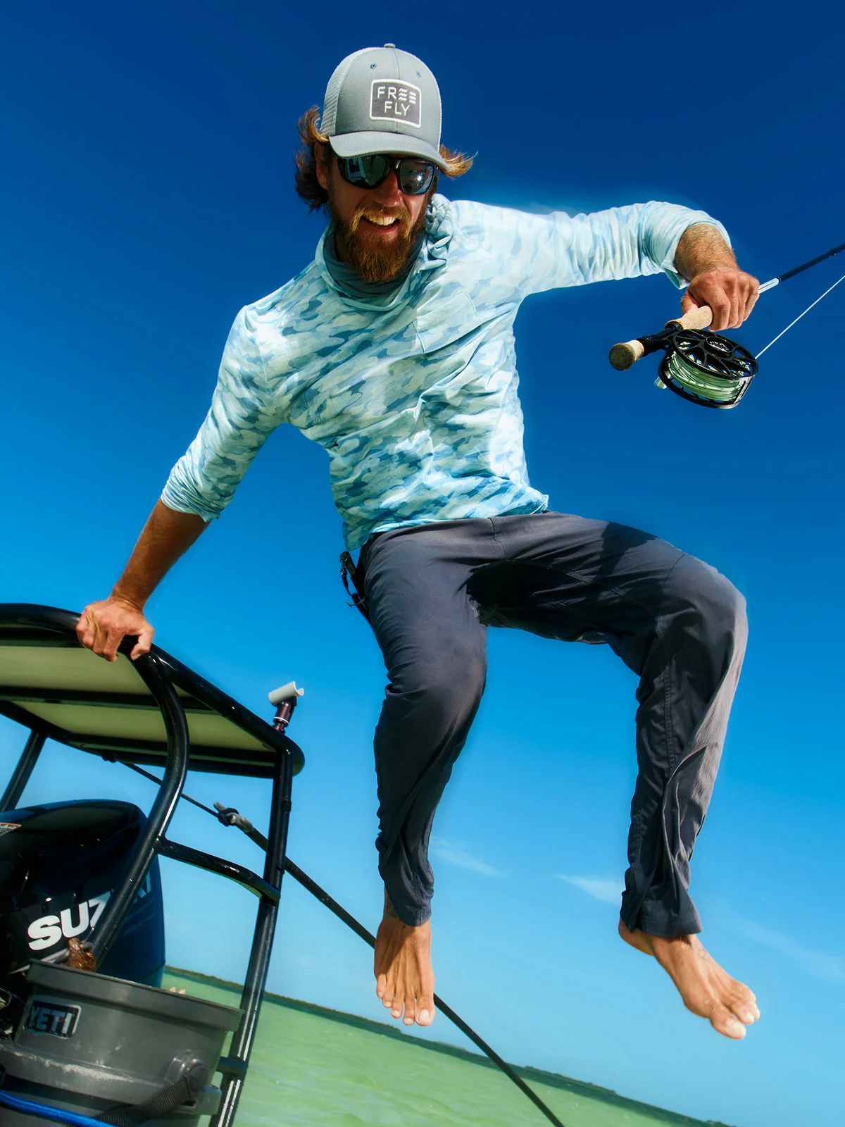 Free Fly Men'S Bamboo Lightweight Hoodie - Seasmoke Camo - Surf Blue - Image 3
