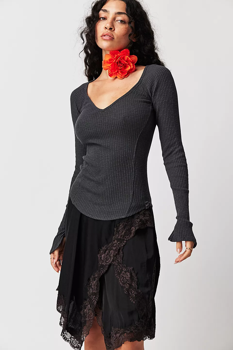 Free People Passing Thru Layering Long Sleeve Top - Black - Image 3