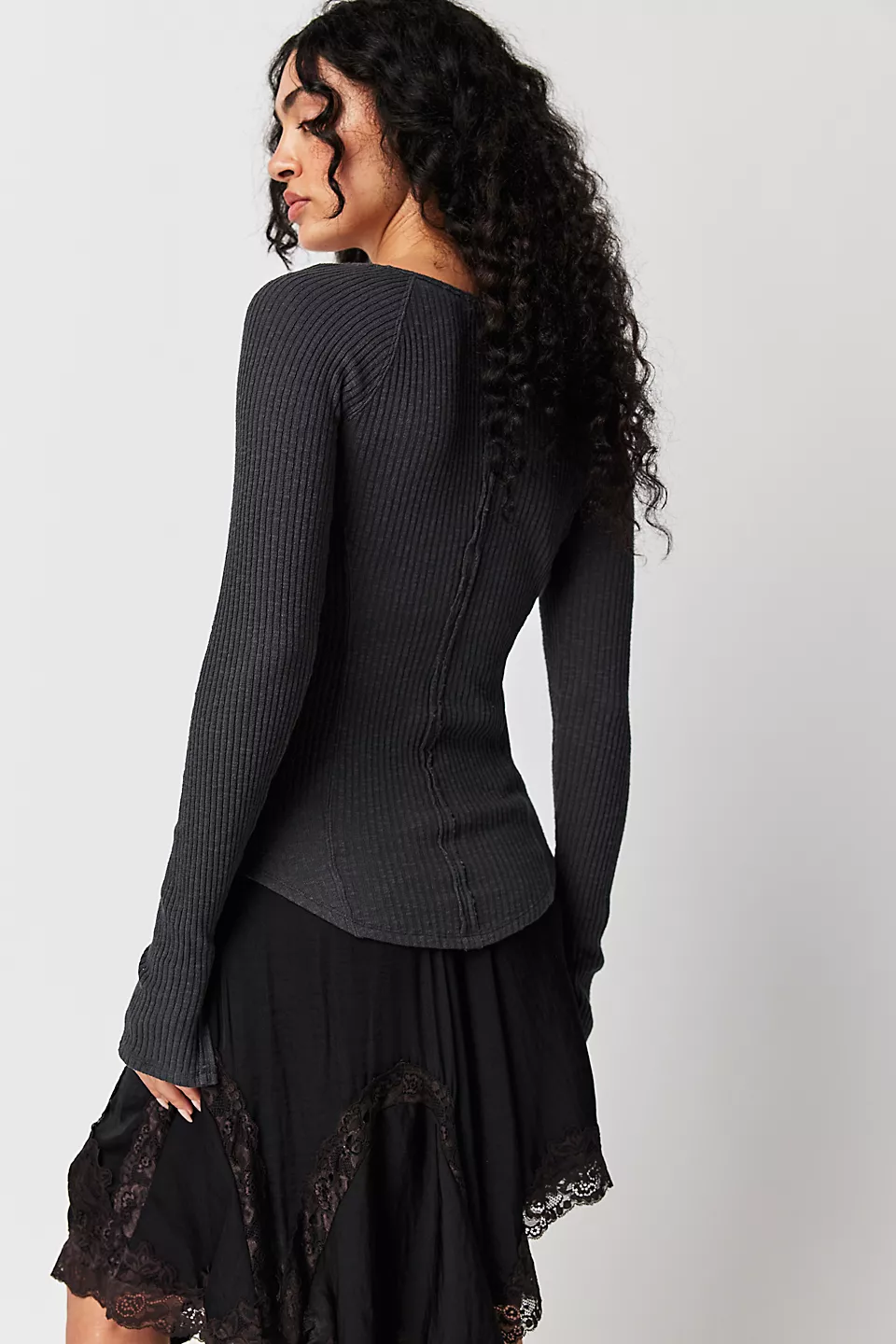 Free People Passing Thru Layering Long Sleeve Top - Black - Image 4