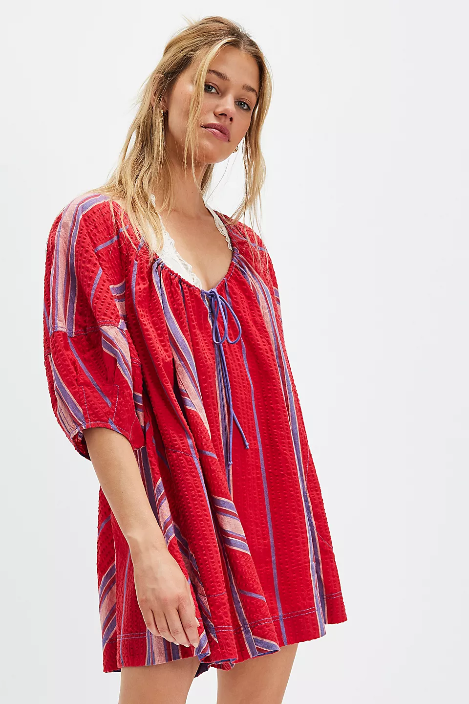 Free People Bop Around Romper - Seaside Stripe Red