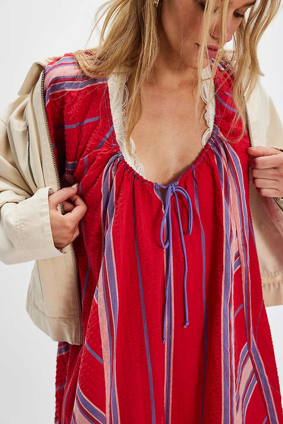 Free People Bop Around Romper - Seaside Stripe Red - Image 3