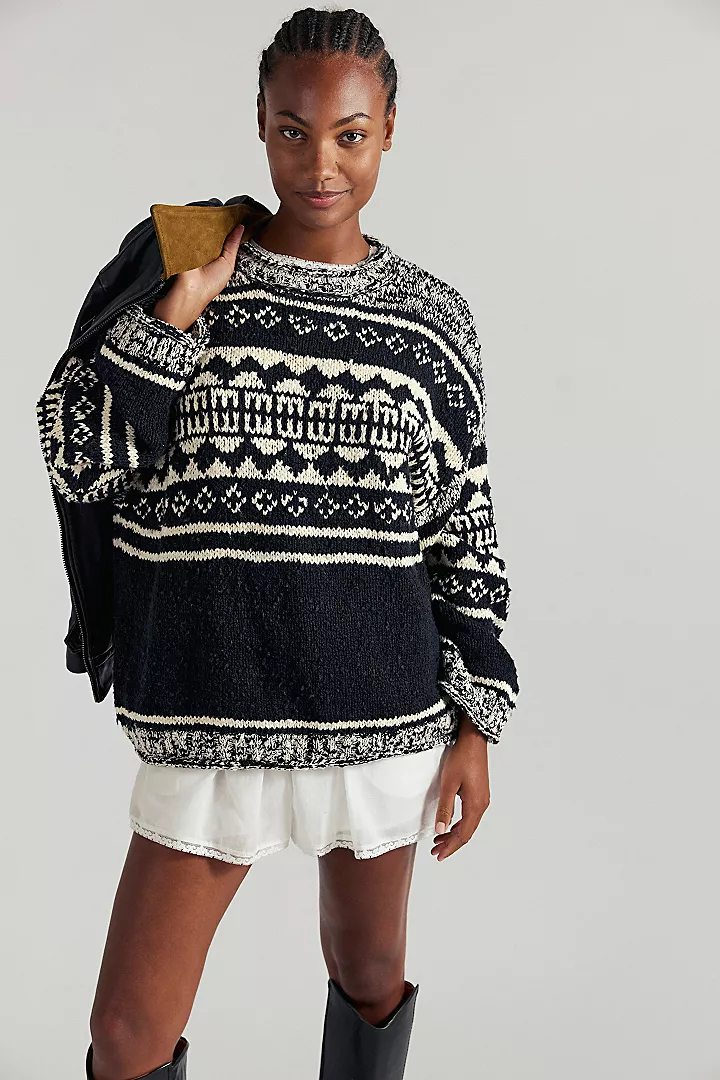 Free People Dani Pattern Sweater - Black Combo - Image 2