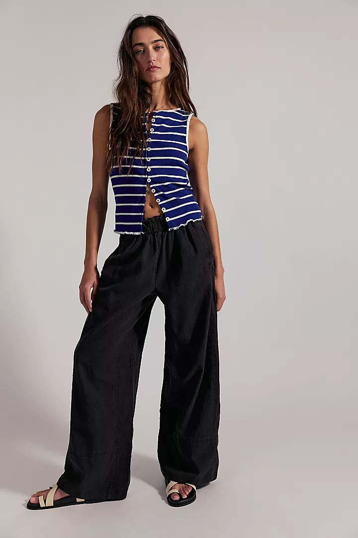 Free People Day'S End Cotton-Linen Pull-On Pants - Black