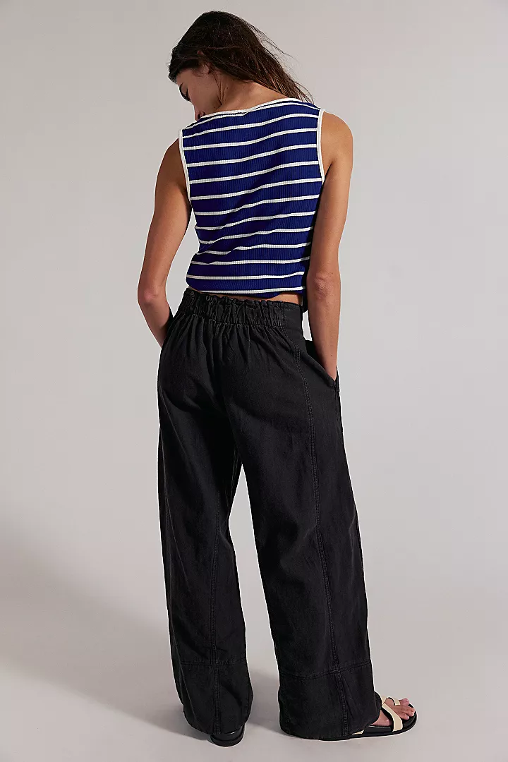 Free People Day'S End Cotton-Linen Pull-On Pants - Black - Image 2