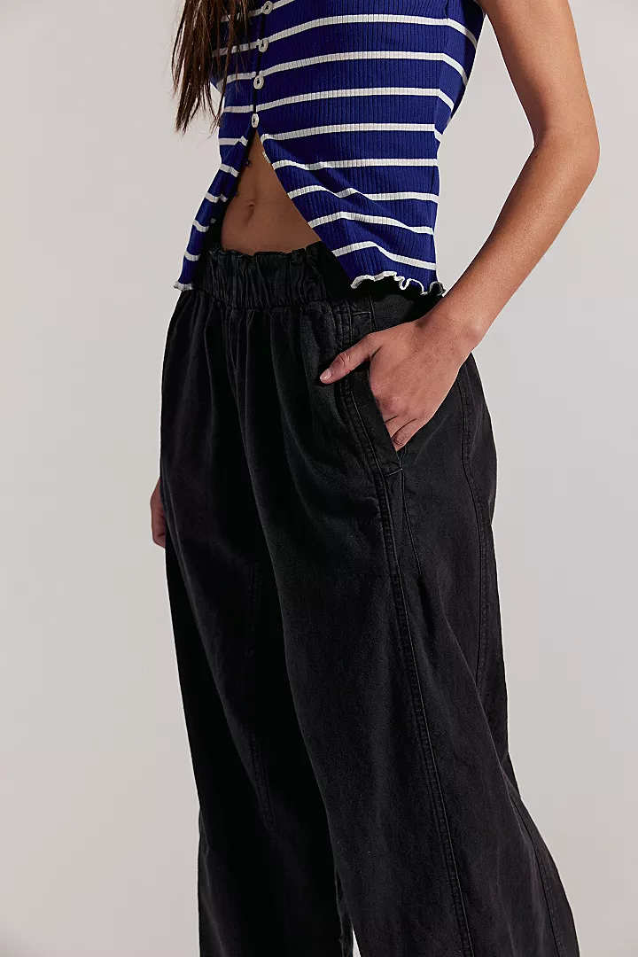 Free People Day'S End Cotton-Linen Pull-On Pants - Black - Image 3