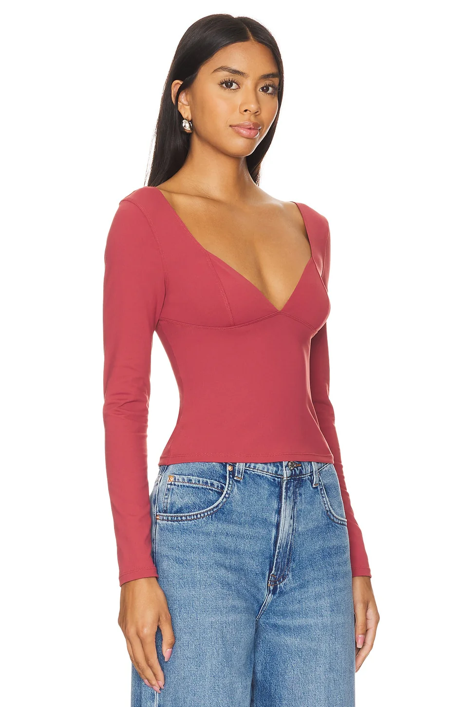 Free People Duo Corset Long Sleeve Knit - EARTH RED