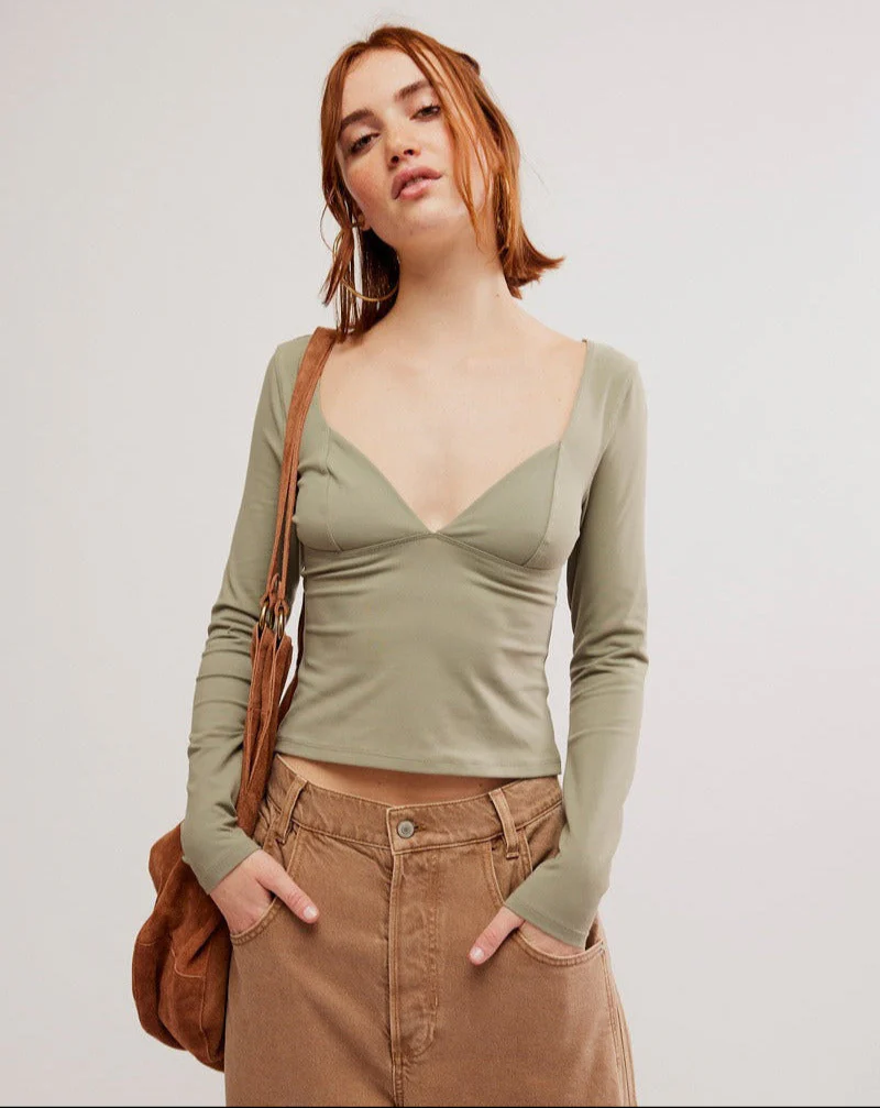 Free People Duo Corset Long Sleeve Knit - LAUREL OAK