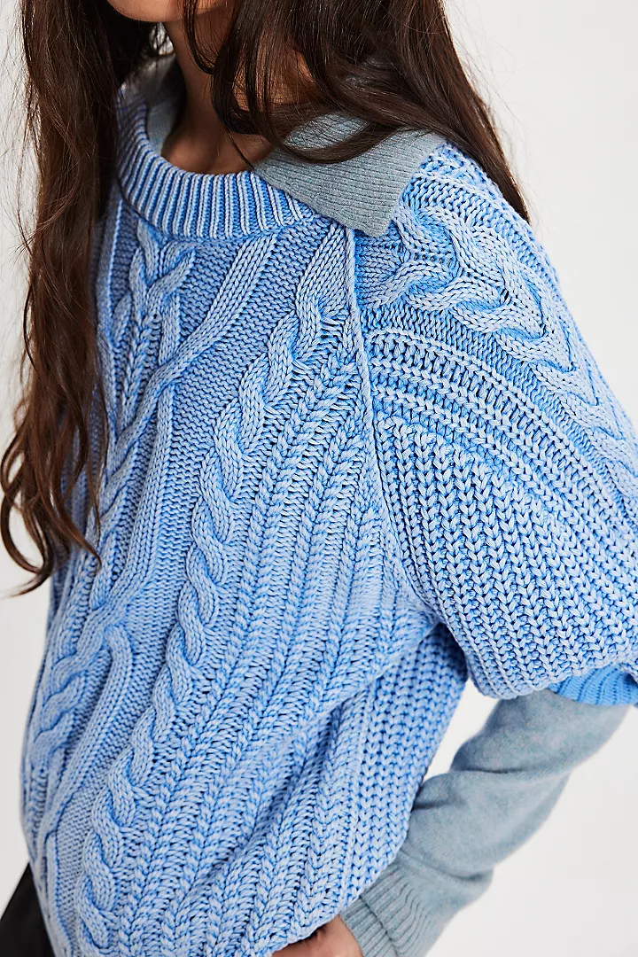 Free People Frankie Cable Knit Sweater - Della Robbia Blue - Image 3