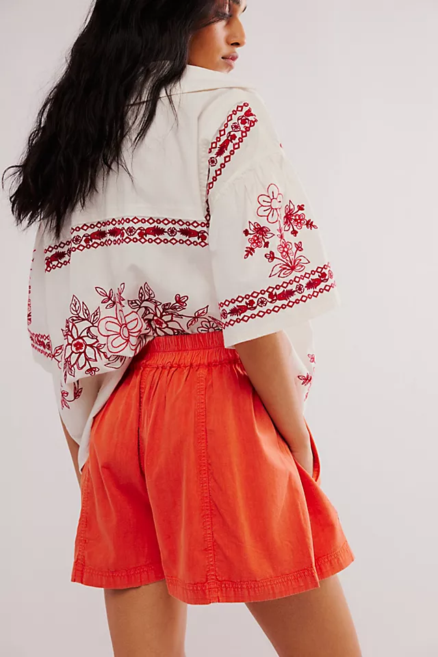 Free People Get Free Poplin Pull-On Shorts - Mandarin Red - Image 2