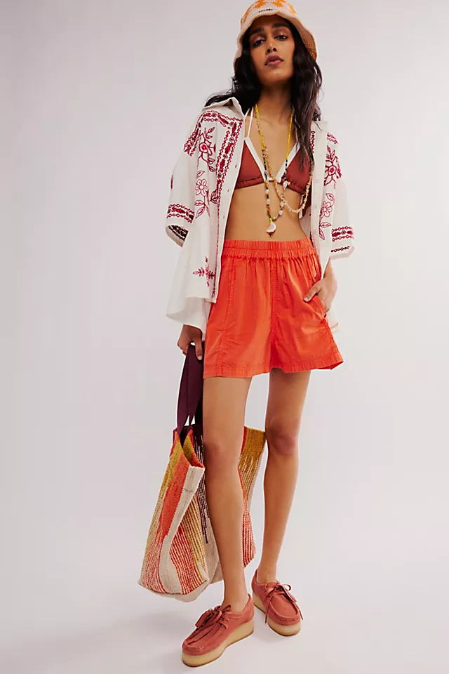 Free People Get Free Poplin Pull-On Shorts - Mandarin Red - Image 4