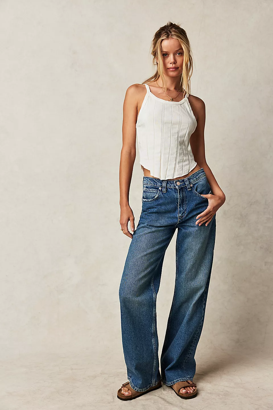 Free People Tinsley Baggy High Rise Pant - Hazey Blue