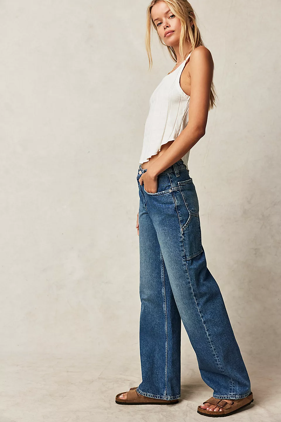 Free People Tinsley Baggy High Rise Pant - Hazey Blue - Image 3