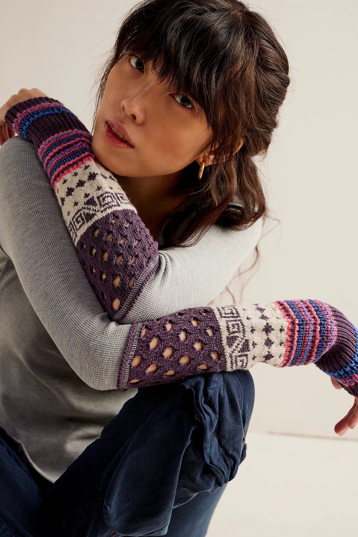 Free People We The Free Cozy Craft Cuff  - Heather Grey Combo - Image 3