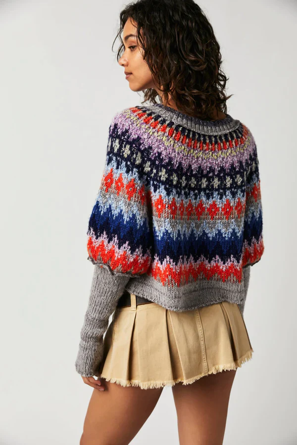 Free People Home For The Holidays Sweater - Heather Grey Combo - Image 2