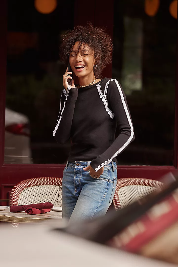 Free People Lost Love Long-Sleeve Top - Black Combo - Image 3