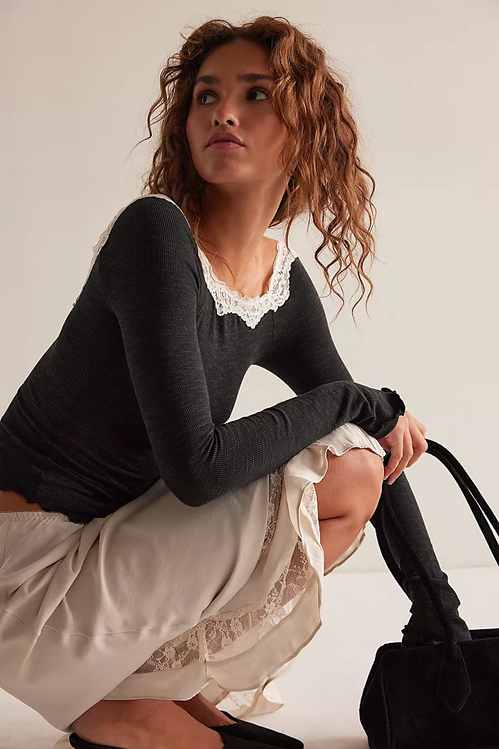 Free People Oh My Darling Long Sleeve - Black Combo - Image 2