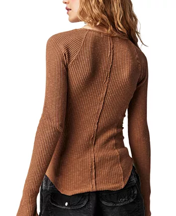 Free People Passing Thru Layering  Long Sleeve Knit - Oiled Oak - Image 2