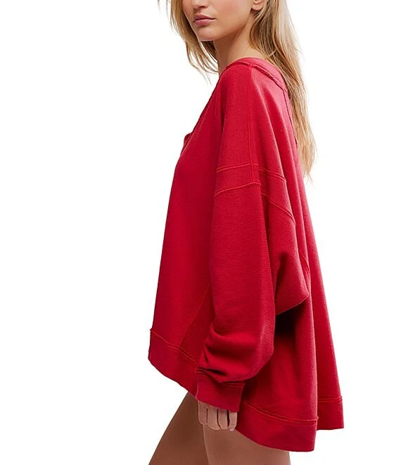 Free People Staycation Long Sleeve Pullover - Deep Cherry - Image 3