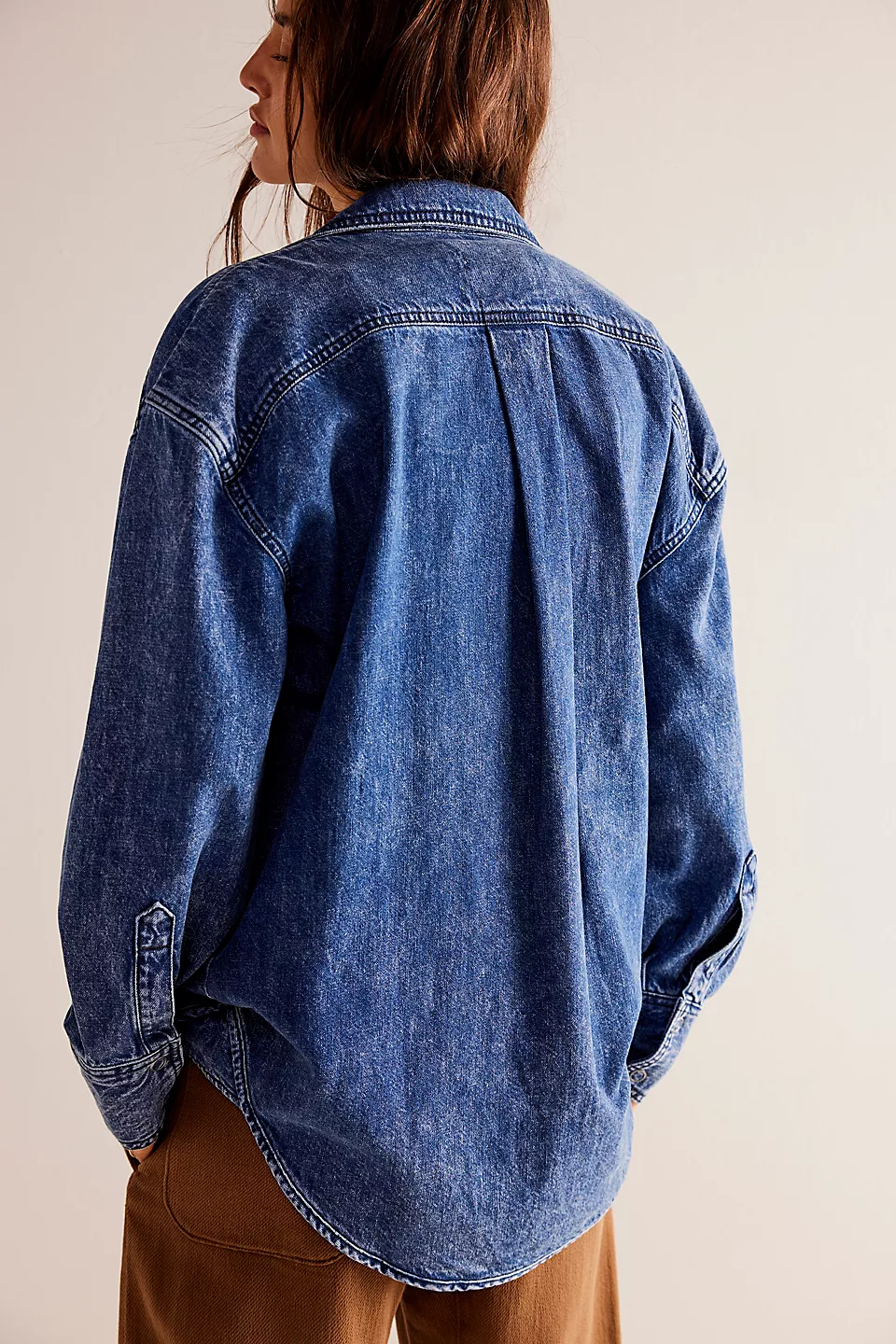 Free People We The Free Izzie Cargo Denim Shirt- Vintage Indigo Wash - Image 2