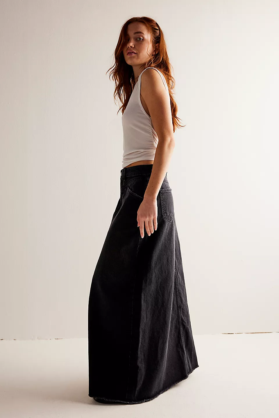 Free People We The Free Come As You Are Denim Maxi Skirt - BLACK - Image 3