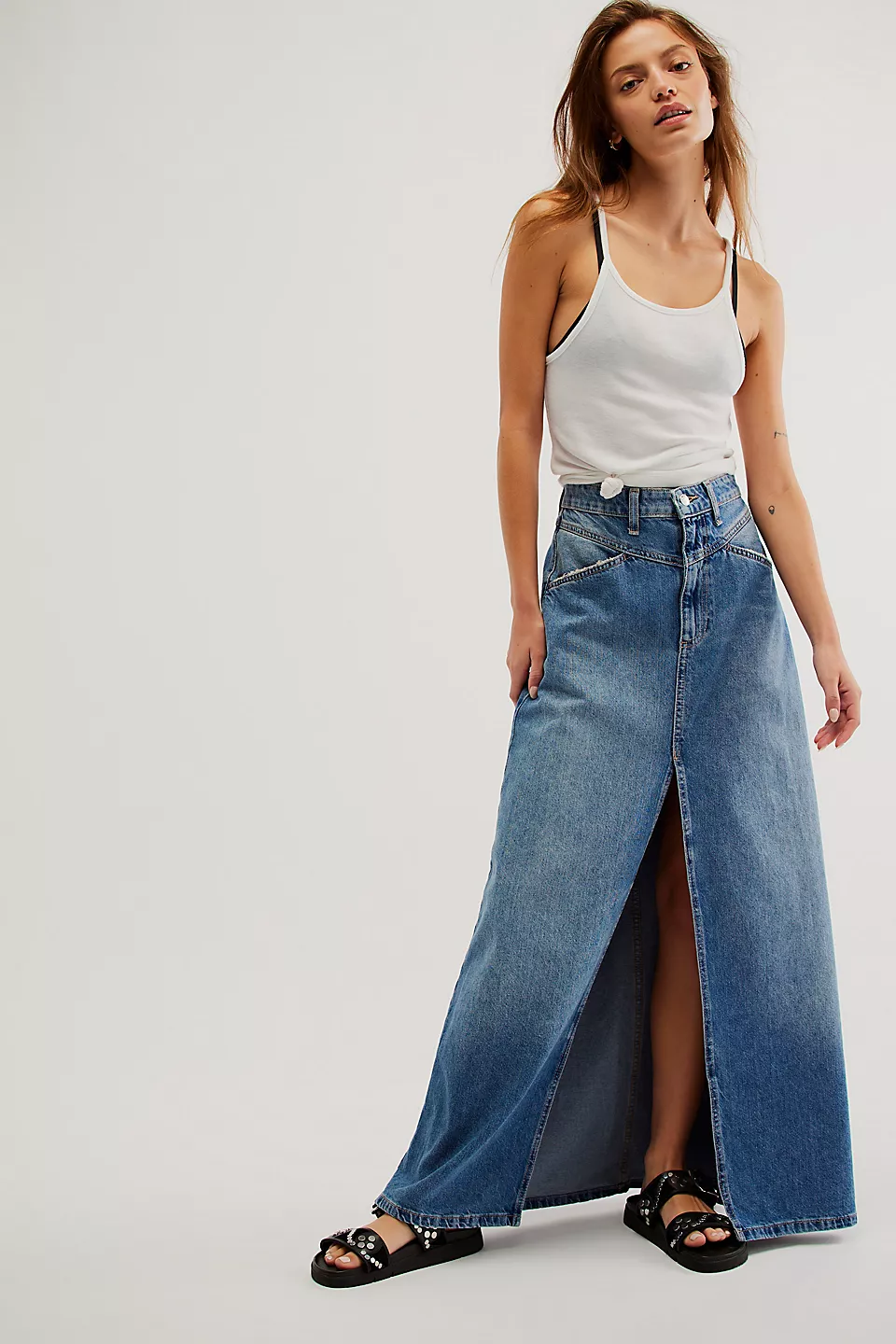 Free People We The Free Come As You Are Denim Maxi Skirt - SAPPHIRE BLUE - Image 2