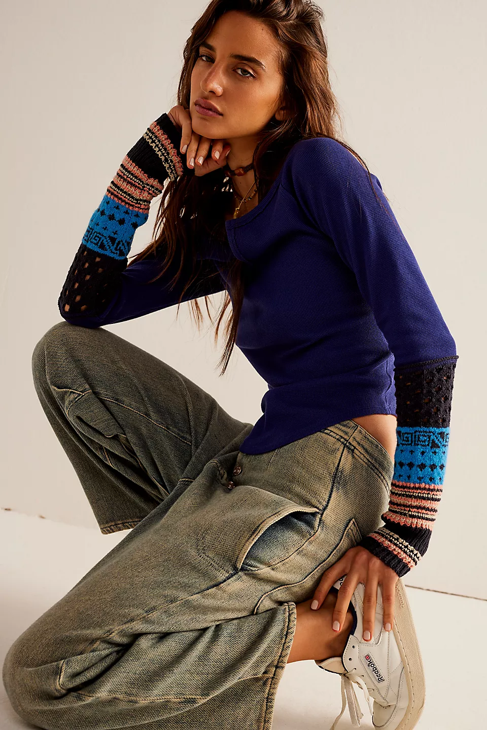 Free People We The Free Cozy Craft Cuff - Navy Combo - Image 2