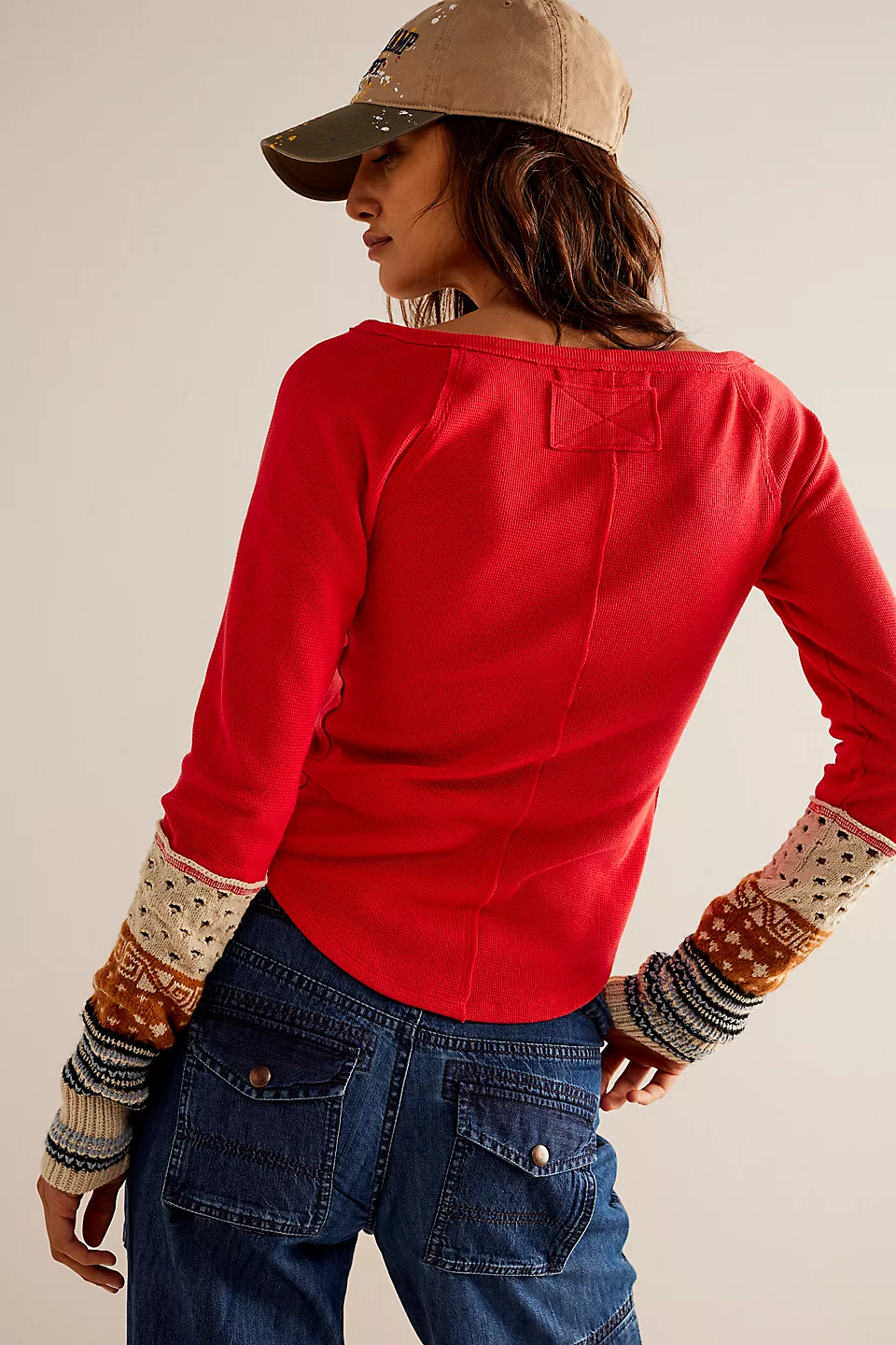 Free People We The Free Cozy Craft Cuff - Red Combo - Image 4