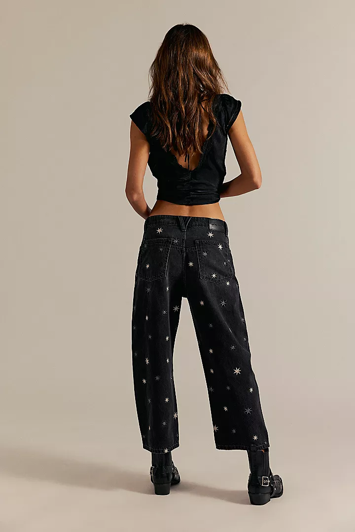 Free People We The Free Deep Trance Shine Embroidered Dropped Boyfriend Jeans - Starry Night - Image 3