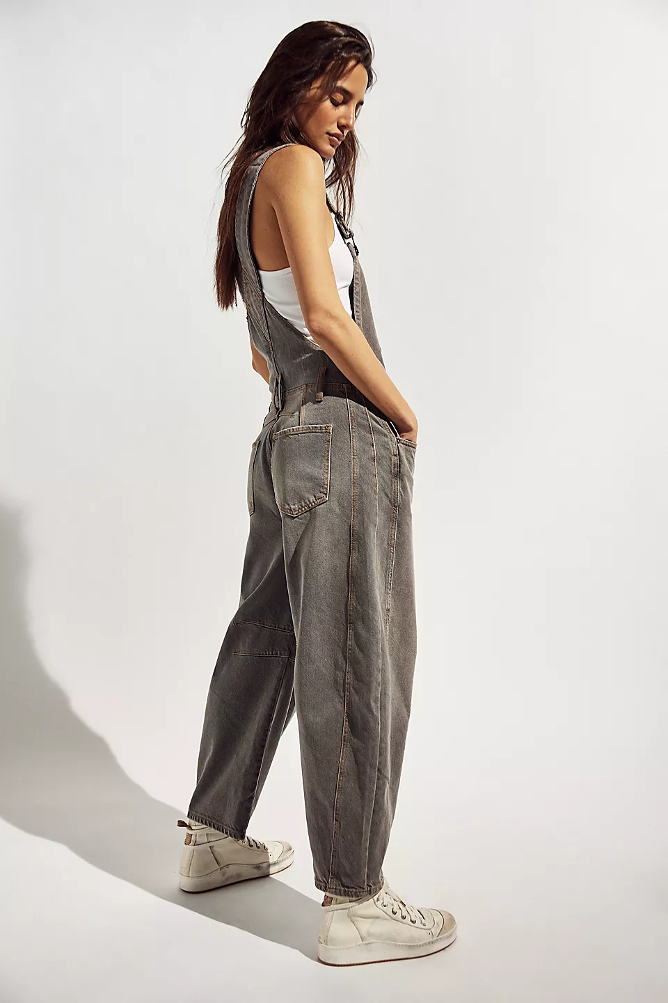 Free People We The Free Good Luck Barrel Overalls - ARCHIVE GREY - Image 2