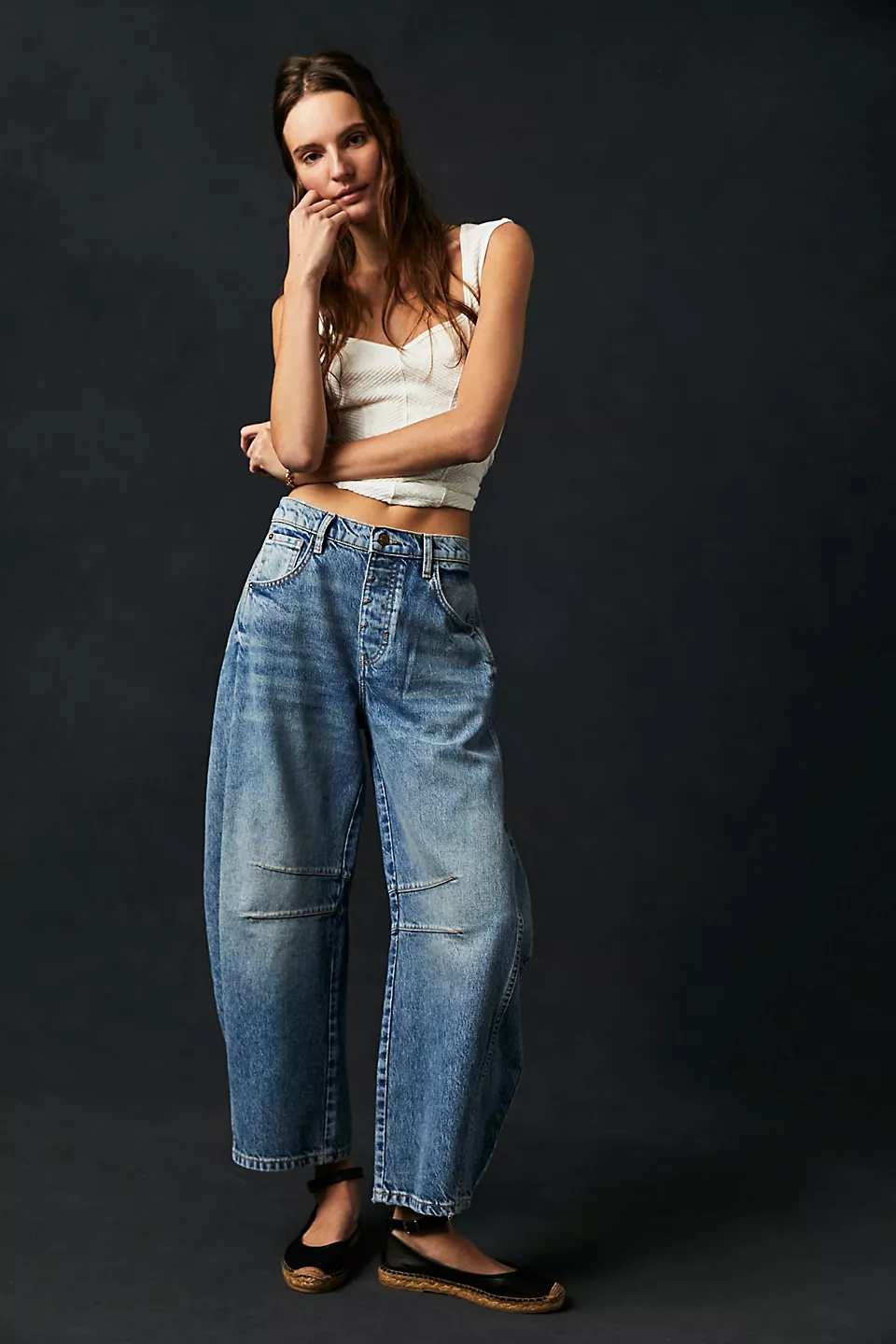 Free People We The Free Good Luck Mid-Rise Barrel Jeans - ULTRA LIGHT BEAM